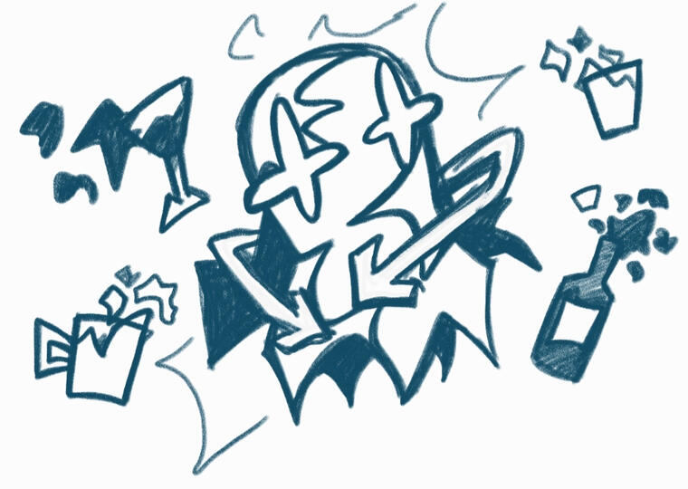 Halt with various beverages because it&#39;s in a dining hall and I imagine they&#39;d serve drinks like that.