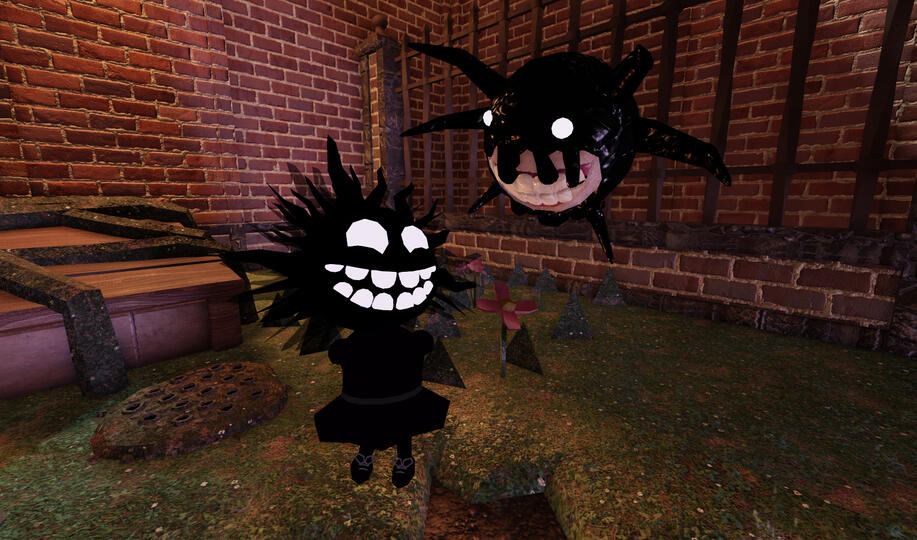 An old render I made of Sally and Screech. You can tell it's old because the grass and walls are the wrong material. This idiot doesn't know how to use MaterialService yet!!!!